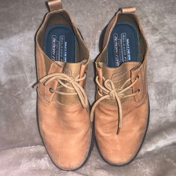 Skechers Mens Size 11.5 Relaxed Fit Gel Infused Memory Foam Leather Shoes Brown - Picture 6 of 8